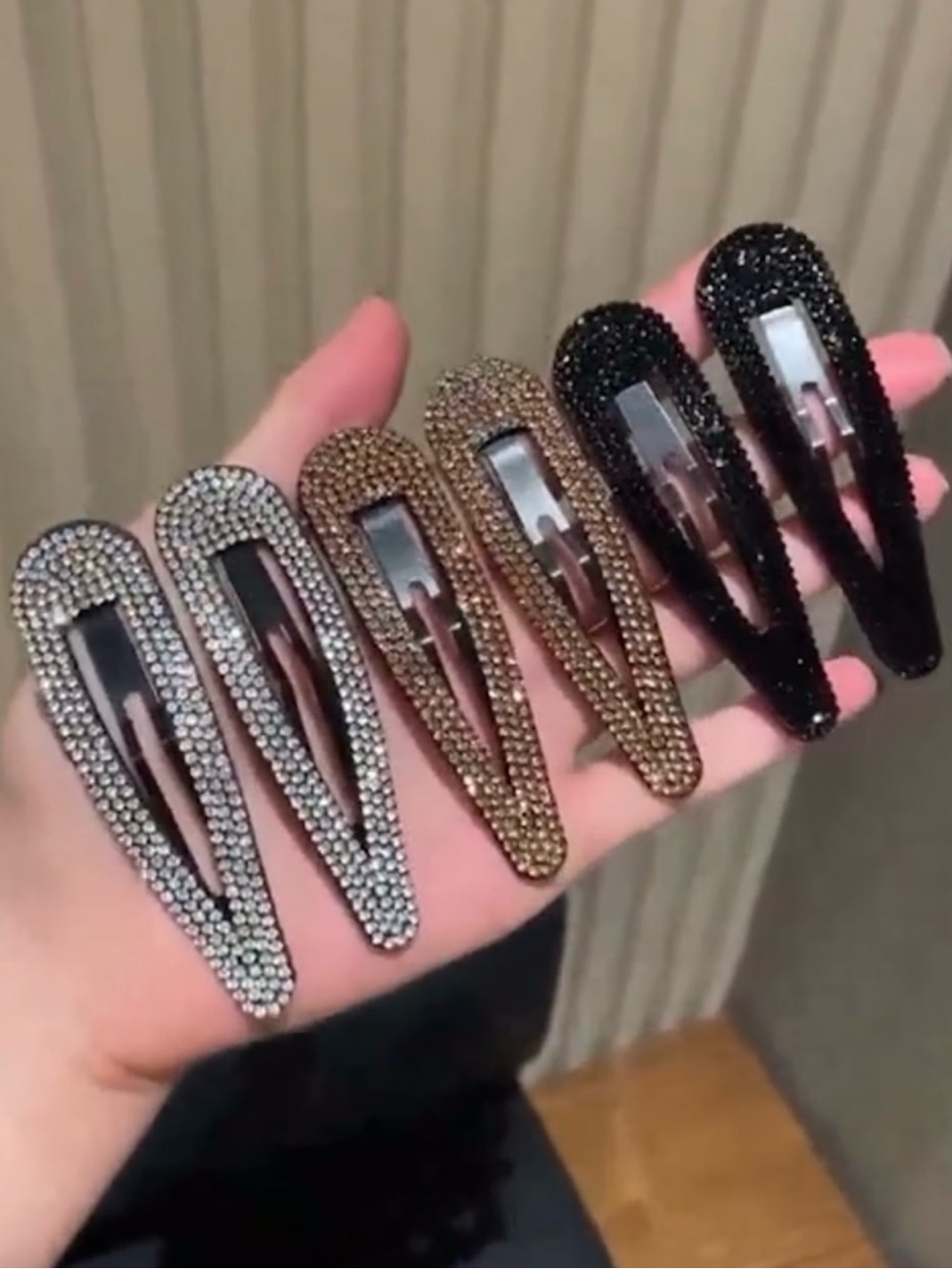 Handmade Crystal Embellished Snap Hair Clips - Set of 6